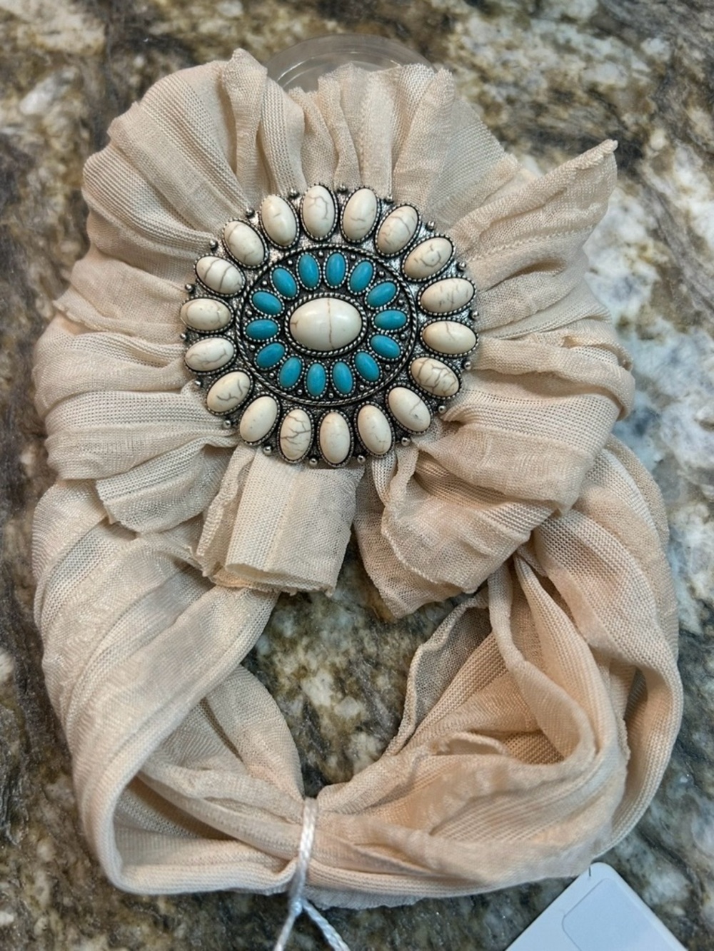 Baby Bow with Turquoise & White Stone Medallion